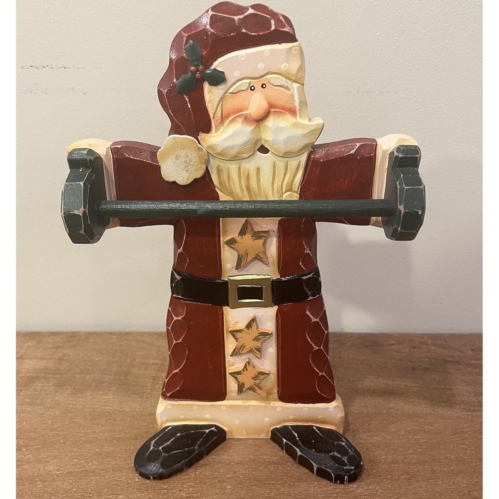 Rustic Wooden Santa Claus‎ Tea Towel/Candy Cane Holder Country Christmas Decor